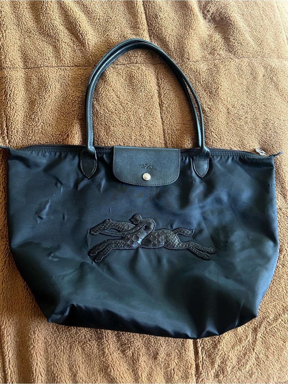 Longchamp Victoire black nylon & leather black tote